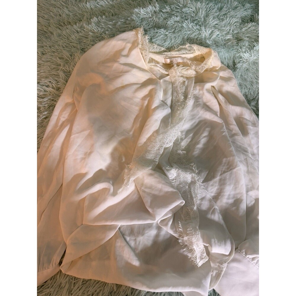 Wayf Cross Scarf White Lace Faux Hi Low Blouse Size M Nordstroms Flow